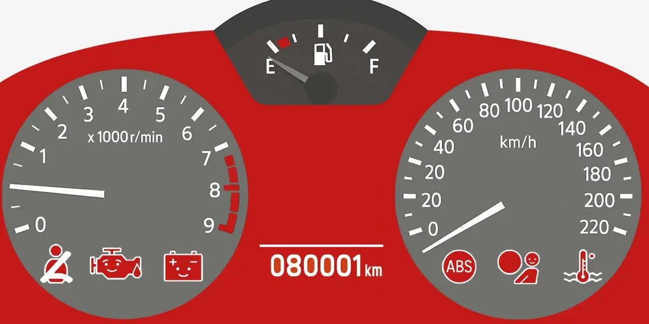Deska rozdzielcza z kontrolkami: pasy, silnik, akumulator, ABS, poduszka powietrzna, temperatura. Przebieg 80001 km. System precrash czujny.