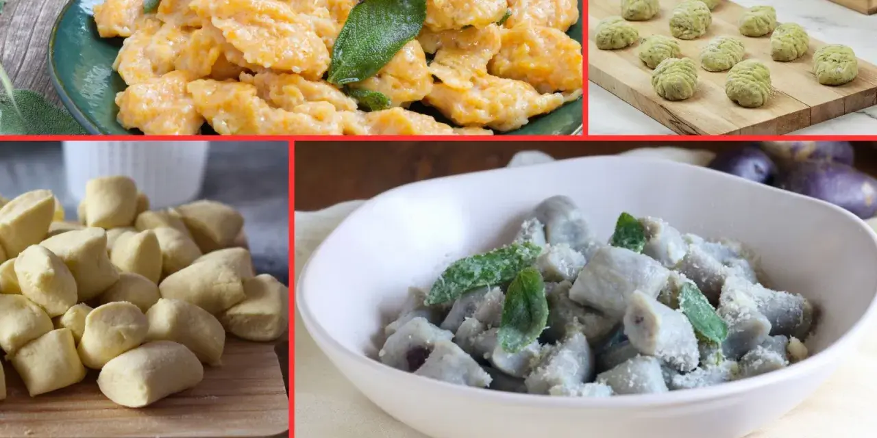 Gnocchi di patate, zucca e verdi: un viaggio visivo su come cucinare gli gnocchi, dal crudo al piatto pronto.