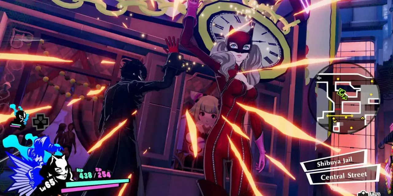 Joker y Panther en Shibuya Jail, parte de un **persona 5 strikers guia**. Un mapa muestra la ruta.