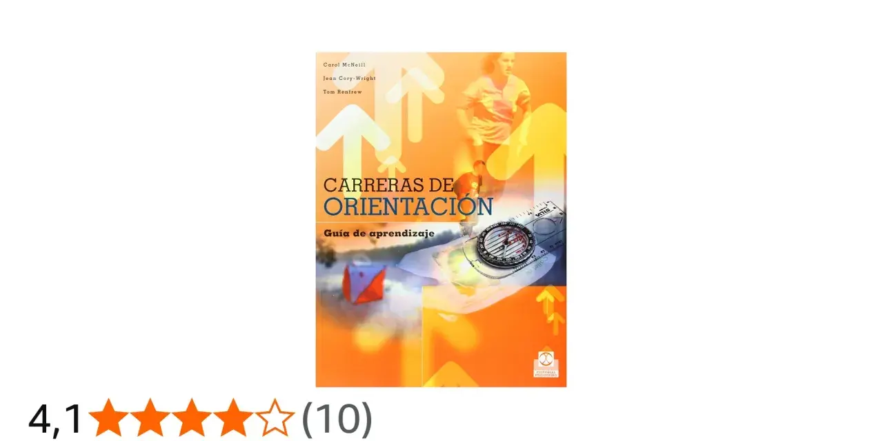 Libro "Carreras de Orientación: Guía de aprendizaje" con brújula y mapa.