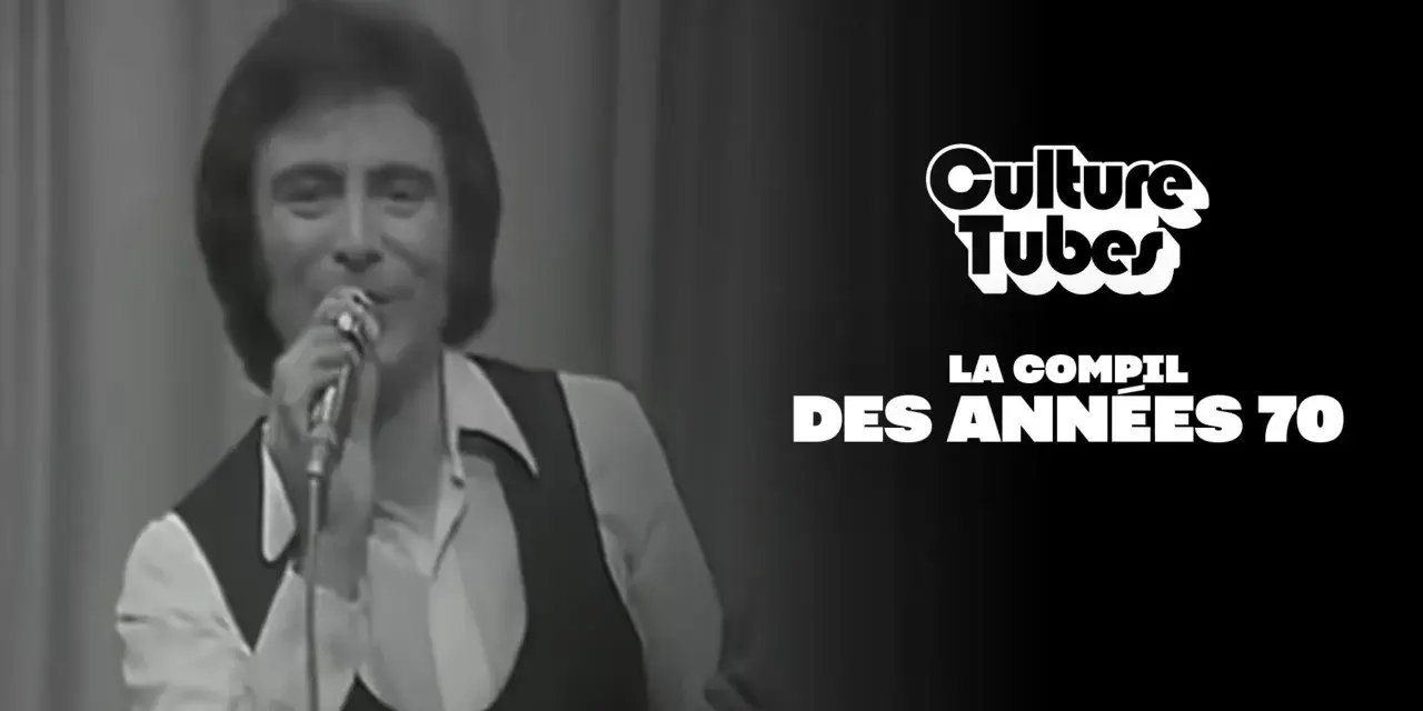 Un chanteur d'un groupe hollandais des années 70, micro en main, sur fond de rideaux. Texte "Culture Tubes" et "La compil des années 70".