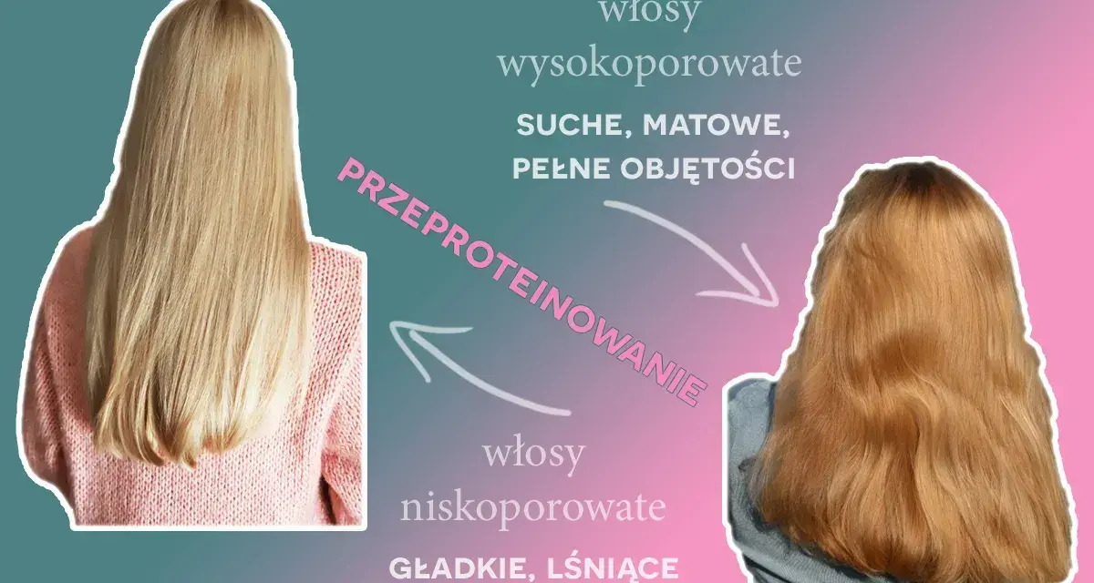 Przed i po zabiegu "przeproteinowanie włosów". Zniszczone, wysokoporowate włosy stają się gładkie i lśniące.