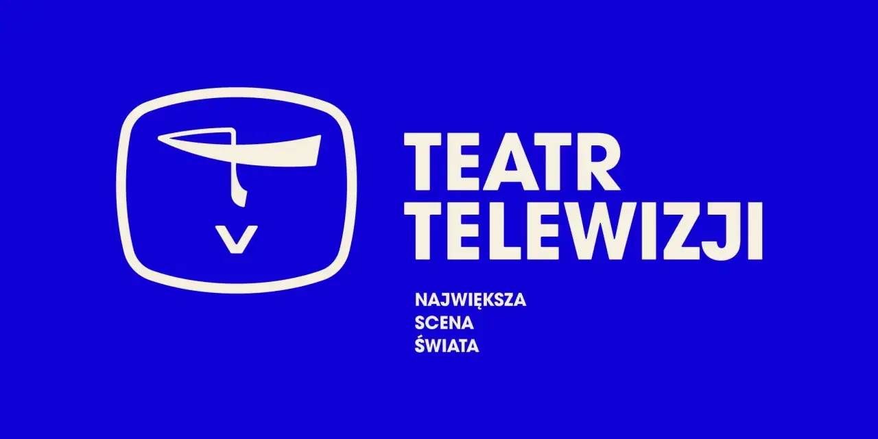 Teatr Telewizji TVP 1 dzisiaj: "Największa scena świata". Logo z stylizowaną twarzą.