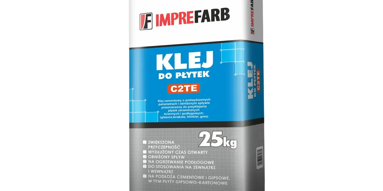 Imprefarb Klej do płytek C2TE 25kg – idealny do płytek ceramicznych, na ogrzewanie podłogowe, wewnątrz i na zewnątrz.