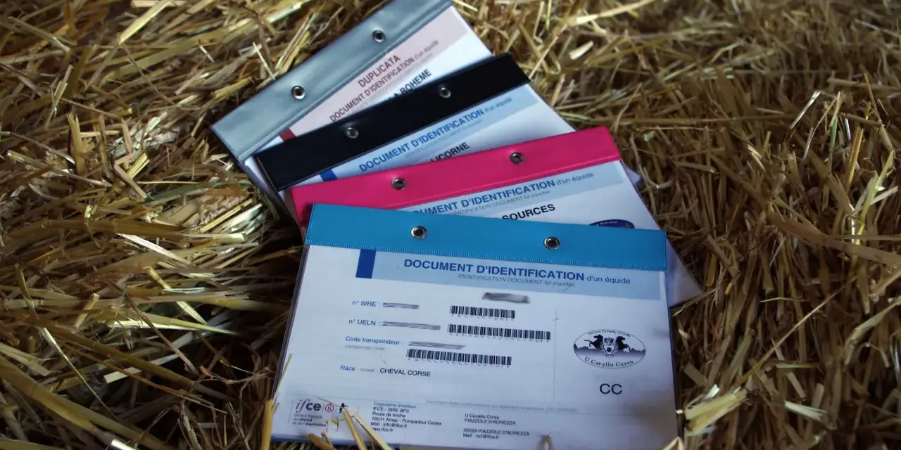 Documents d'identification pour chevaux, avec des informations SIRE et UELN. Ces documents sont essentiels pour le suivi et la gestion des équidés.