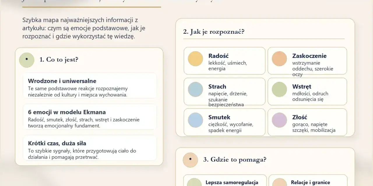 Mapa emocji Ekmana: rozpoznawanie radości, smutku, złości, strachu, wstrętu i zaskoczenia. Holistyczne podejście do zrozumienia i wykorzystania emocji.
