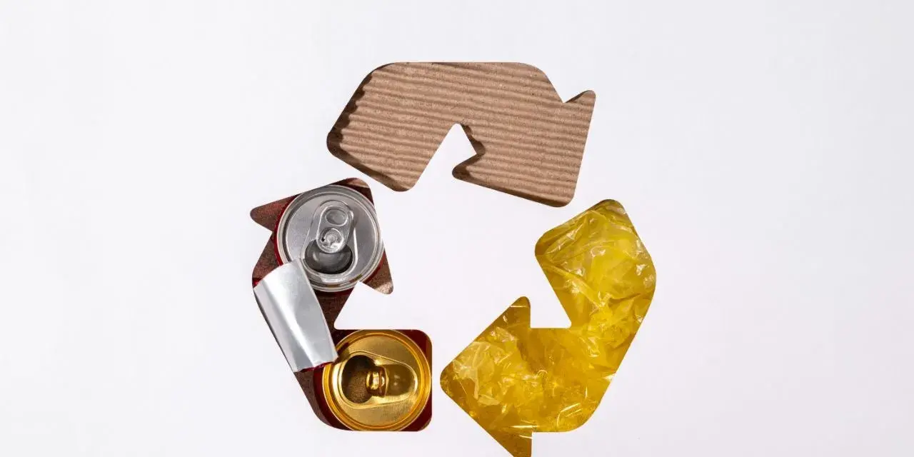 Symbol recyklingu z puszkami i folią. Uproszczona ewidencja odpadów w praktyce.