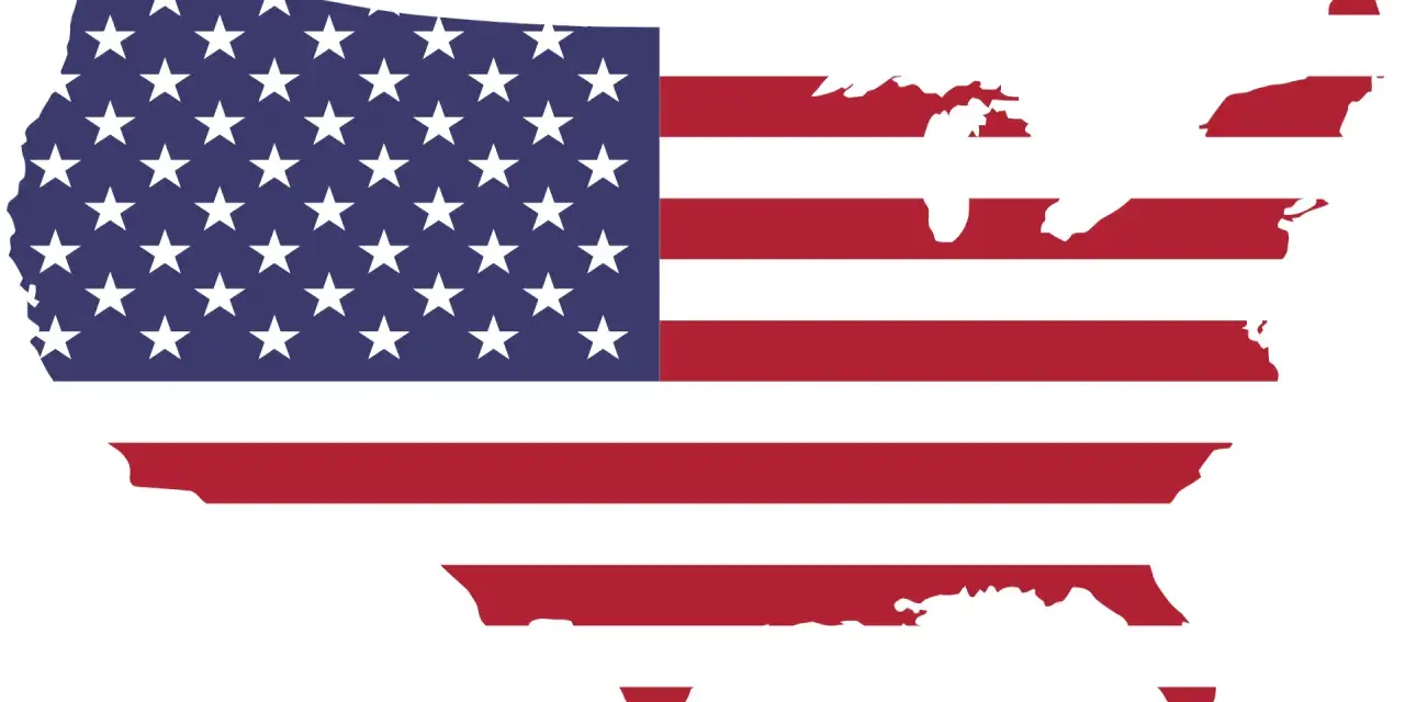 Mapa Stanów Zjednoczonych z flagą USA.