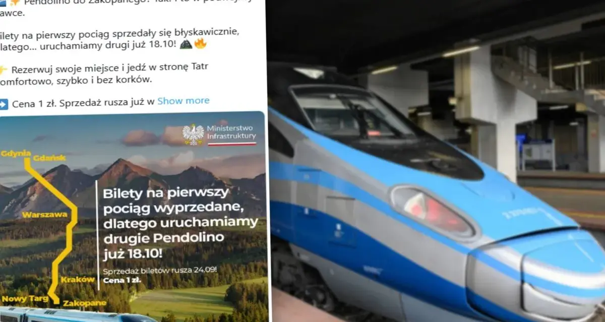 Pendolino do Zakopanego rusza już 18.10! Bilety na pierwszy pociąg wyprzedane, dlatego uruchamiamy drugie Pendolino.