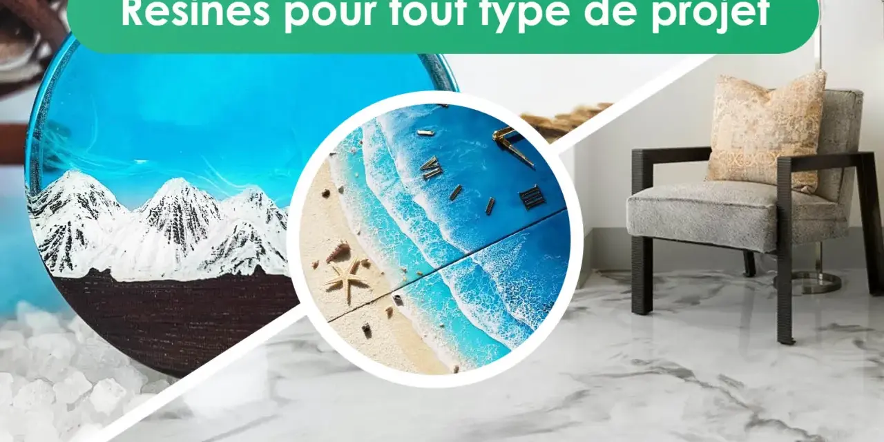 Créations artistiques avec résines : un décor de montagne et une plage tropicale, idéales pour mélanger peinture acrylique et résine.