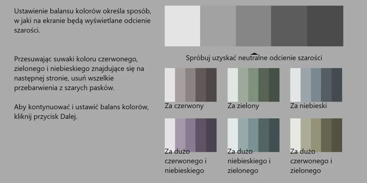 Jak skalibrować monitor: instrukcja pokazuje, jak uzyskać neutralne odcienie szarości, przesuwając suwaki kolorów.