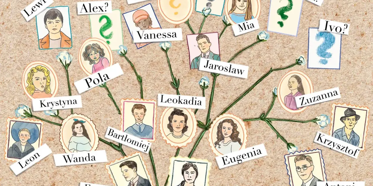 Drzewo genealogiczne z portretami osób. Zastanawiasz się, co oznacza imię Janusz? Może ktoś z tej rodziny je nosi?