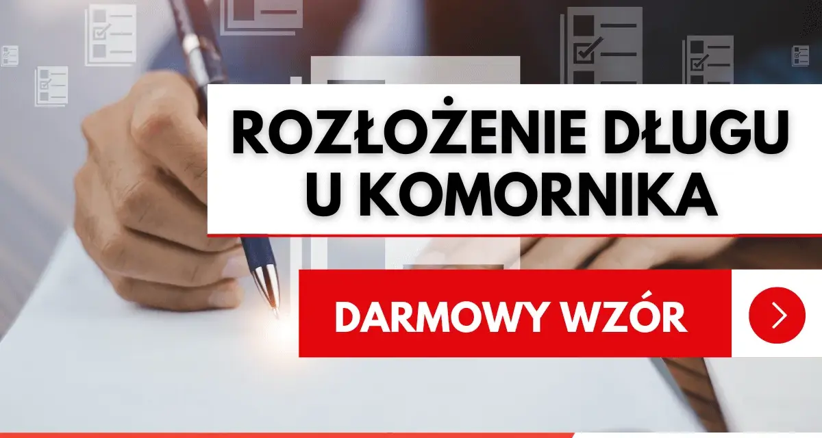 Darmowy wzór wniosku o rozłożenie długu u komornika na raty. Ręka pisze długopisem na papierze.