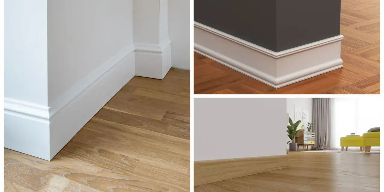 Detalles de rodapiés modernos en blanco y madera, mostrando las últimas tendencias para interiores elegantes.