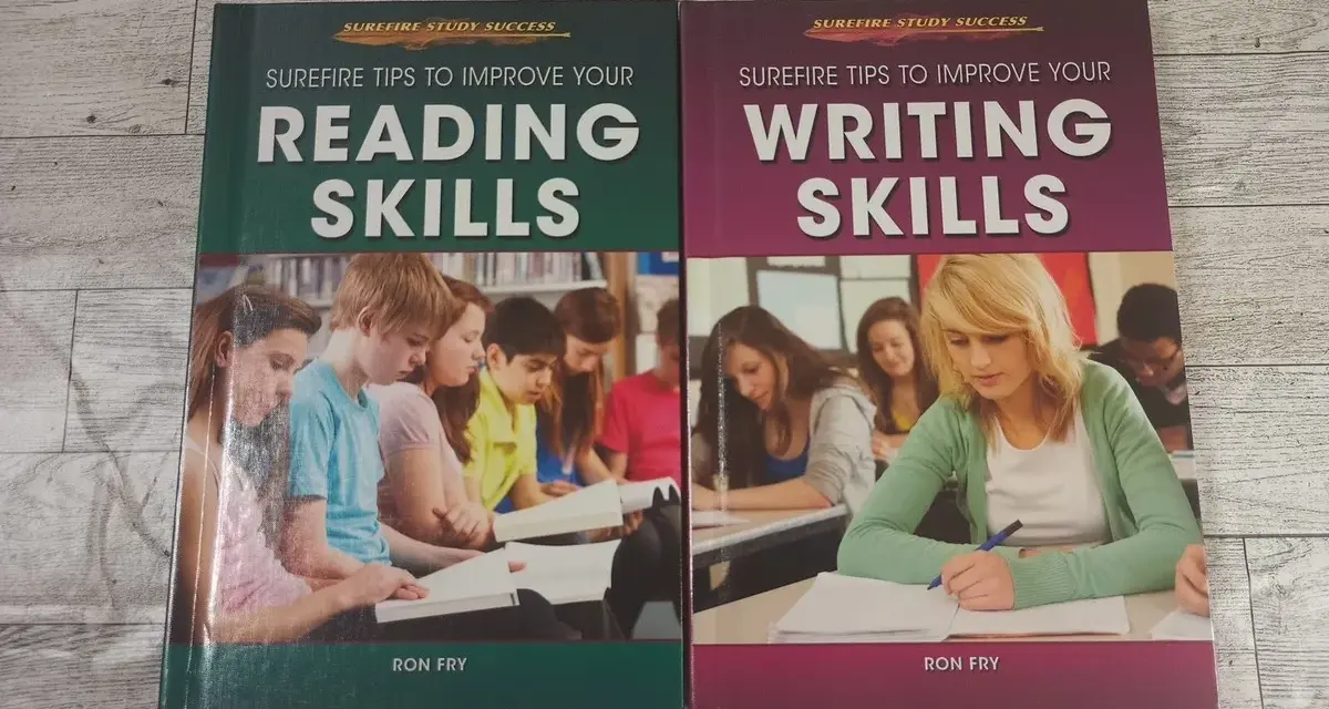Dwa podręczniki Rona Fry'a: "Reading Skills" i "Writing Skills", pomagające w nauce.