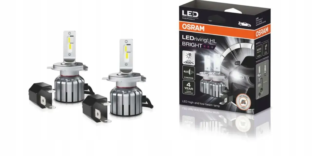 Zestaw dwóch żarówek LEDriving HL BRIGHT OSRAM H4/H19 do świateł drogowych i mijania.