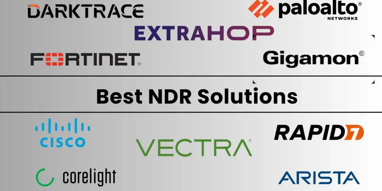 Logos of Darktrace, ExtraHop, Fortinet, Palo Alto Networks, Gigamon, Cisco, Vectra, Corelight, Rapid7, and Arista, showcasing Gigamon competitors in the NDR solutions space.