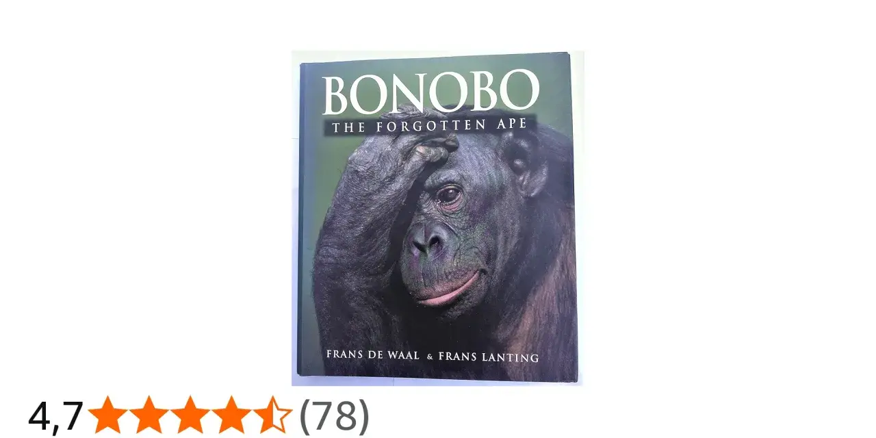 Okładka książki "Bonobo: The Forgotten Ape" z wizerunkiem małpy.