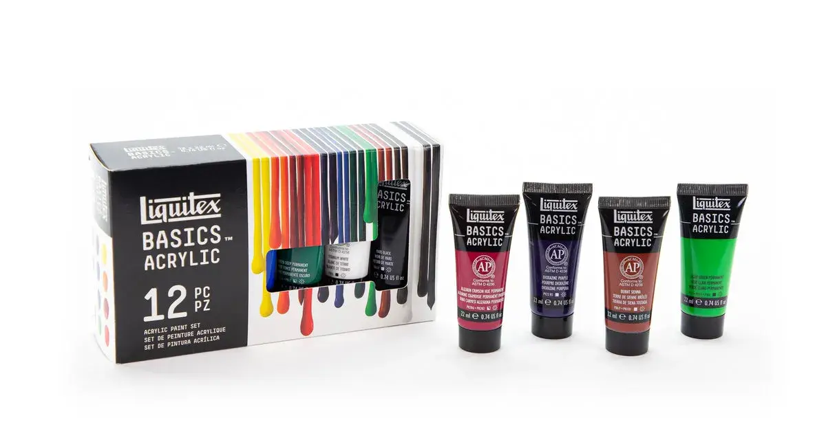 Un coffret de 12 tubes de peinture acrylique Liquitex Basics. Apprenez comment utiliser la peinture acrylique en tube pour vos créations.