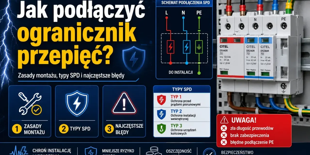 Schemat podłączenia ogranicznik przepięć T2. Wskazówki montażu, typy SPD i ostrzeżenia.