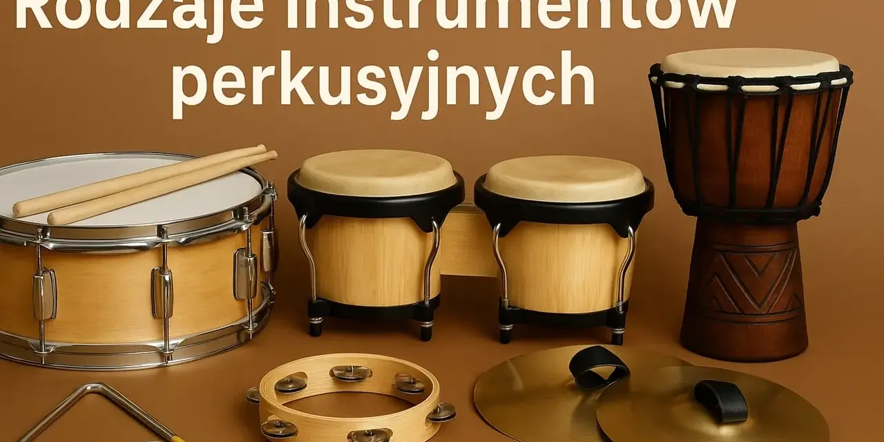 Różnorodne instrumenty perkusyjne: werbel, bongosy, djembe, trójkąt, tamburyn i talerze.
