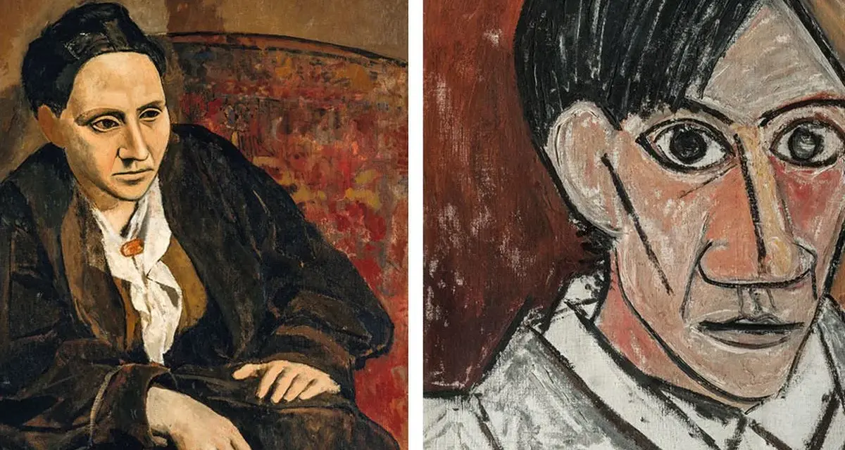 Deux portraits de Picasso, l'un d'une femme assise, l'autre d'un homme au regard intense, illustrant le cubisme.