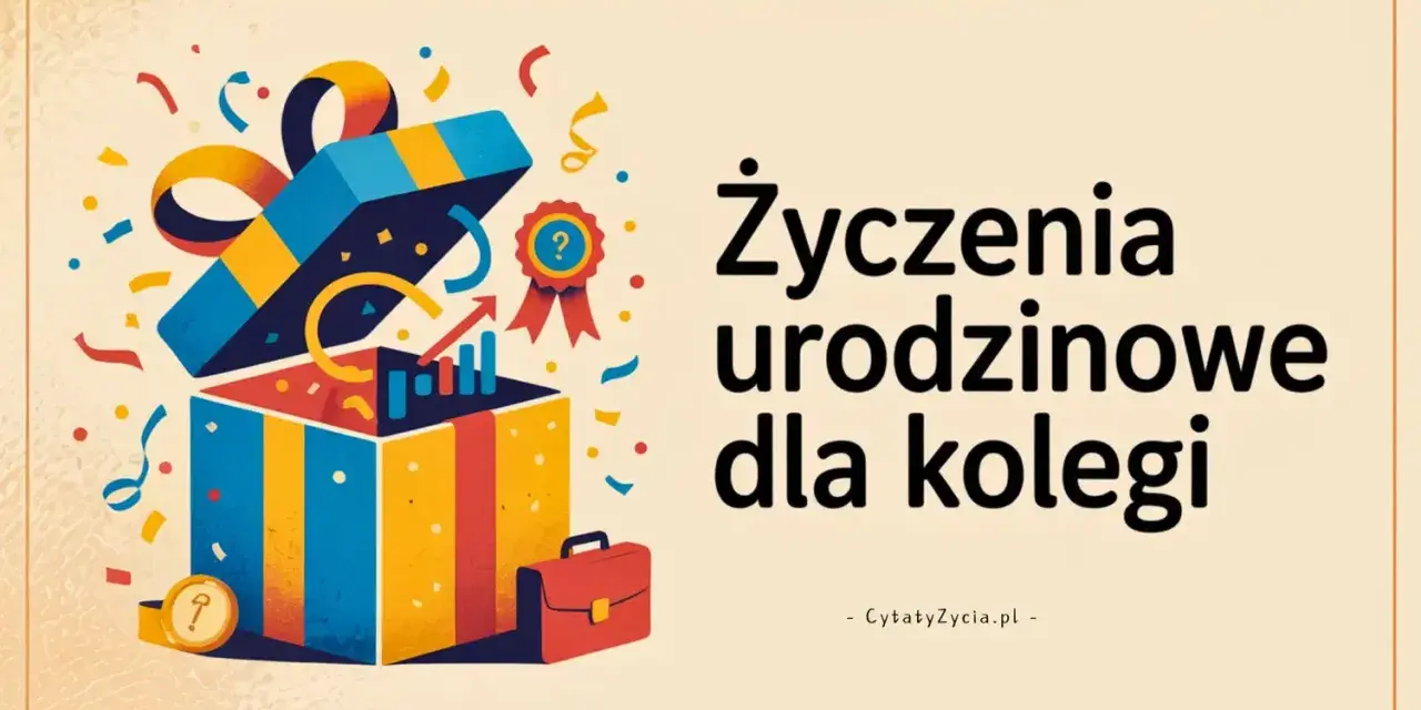 Kolorowy prezent z konfetti i wykresami, symbolizujący fajne życzenia urodzinowe dla kolegi.