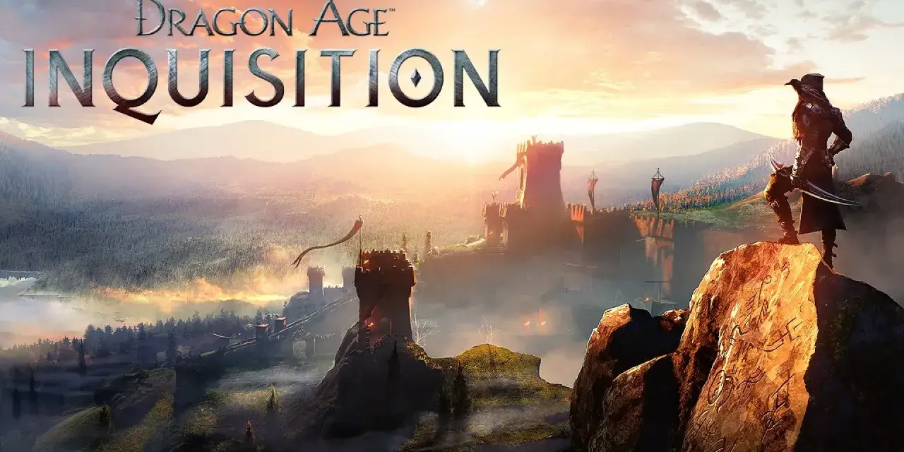 Un guerrero observa un castillo al amanecer, listo para aplicar trucos de Dragon Age Inquisition.
