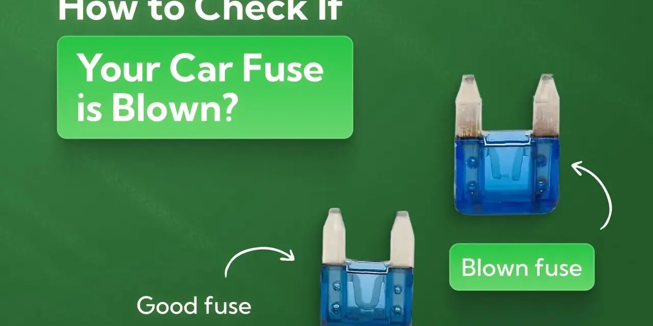 A good car fuse is shown next to a blown fuse, illustrating how to identify a blown fuse.