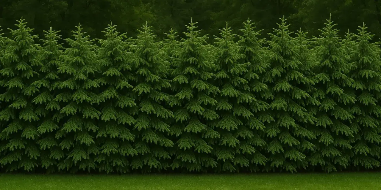 Gęsty, zielony żywopłot ze świerku pospolitego tworzy naturalną barierę.