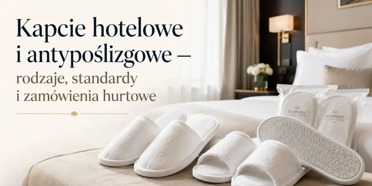 Białe kapcie hotelowe i antypoślizgowe na łóżku. Dowiedz się, czy kapcie hotelowe można zabrać ze sobą.