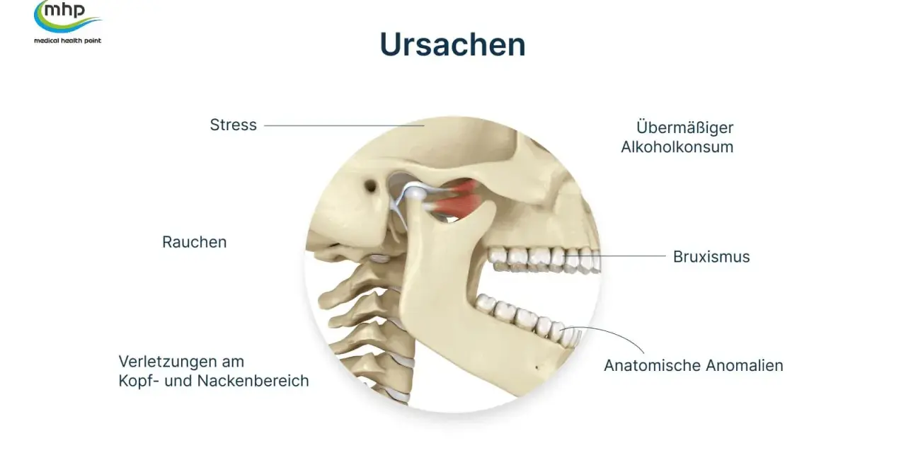 Kiefergelenk: Ursachen wie Stress, Rauchen, Bruxismus, Verletzungen, übermäßiger Alkoholkonsum und anatomische Anomalien. Physiotherapie Kiefergelenk was wird gemacht?
