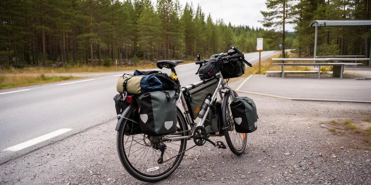 En fullastad cykel redo för äventyr. Allt för en lyckad packlista cykelsemester finns med i väskorna.