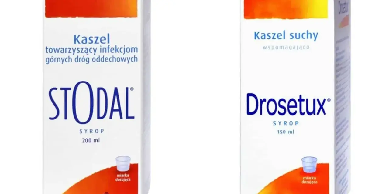 Dwa syropy na kaszel: Stodal i Drosetux. Stodal na kaszel towarzyszący infekcjom, Drosetux na kaszel suchy. Oba zawierają dekstrometorfan.
