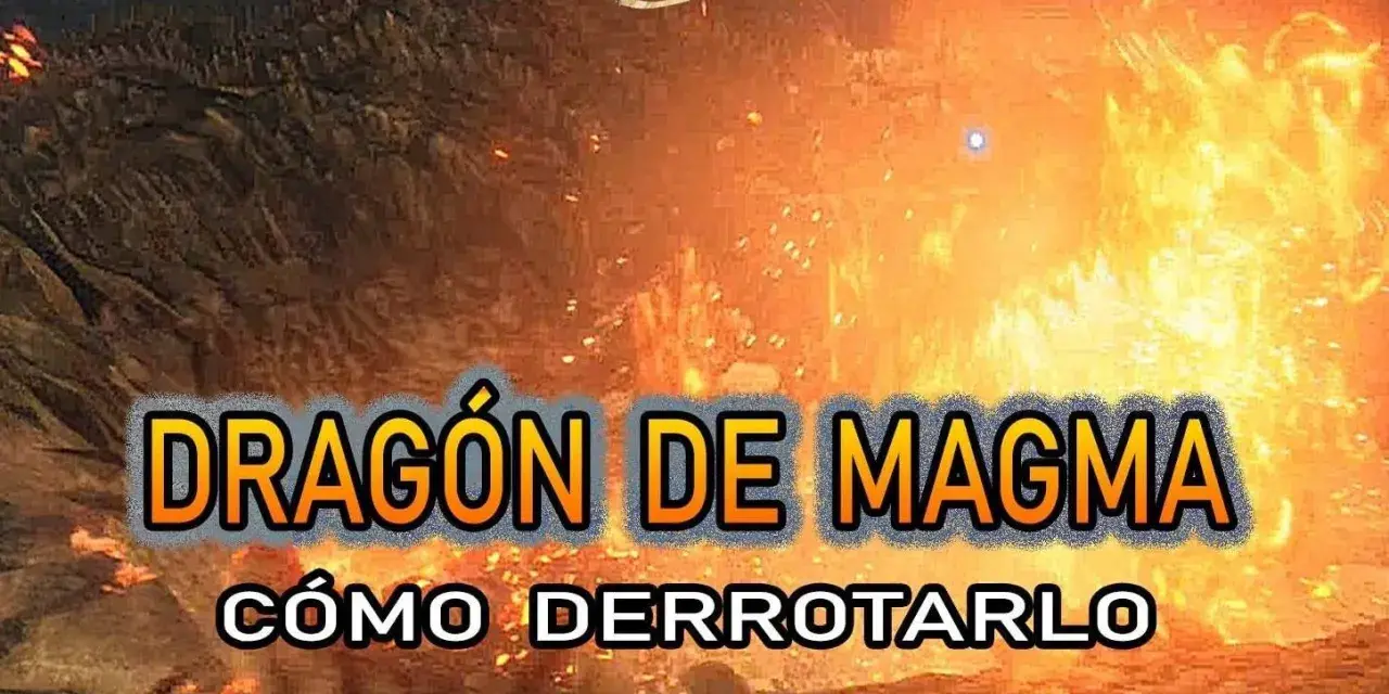 El dragón de magma de Elden Ring, una criatura de fuego y furia, arde en el paisaje.