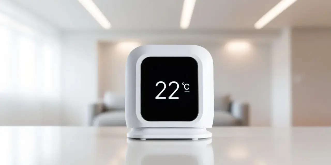 Nowoczesny termometr pokazuje 22°C. Urządzenie pomaga monitorować temperaturę, co jest kluczowe dla oceny współczynnika przenikania ciepła w domu.