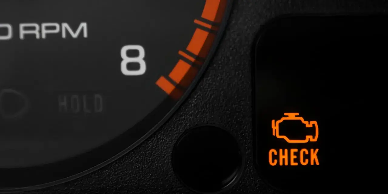 Pomarańczowa kontrolka "check engine" świeci na desce rozdzielczej, sygnalizując problem z silnikiem.