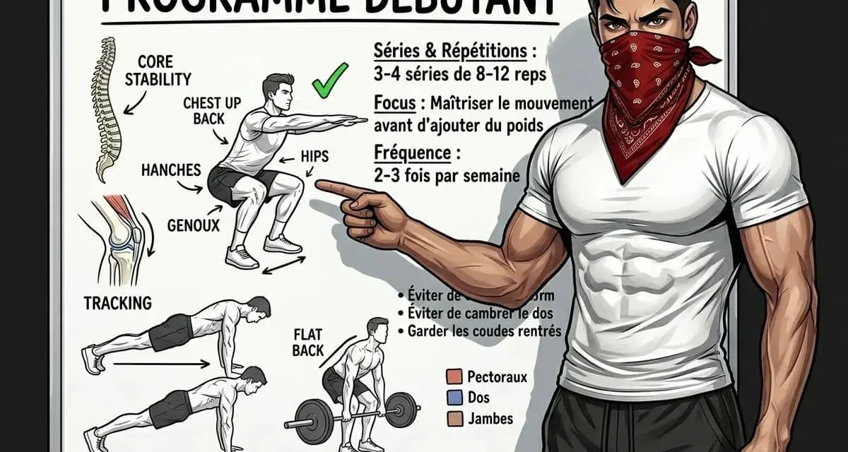 Programme de callisthénie pour débutants : focus sur la maîtrise du mouvement. S'entraîner 2-3 fois/semaine.