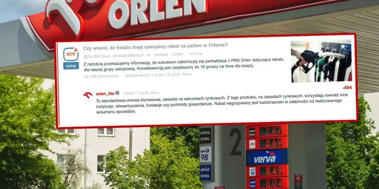 Karta Orlen na stacji paliw. Dyskusja o rabacie dla księży na paliwo.
