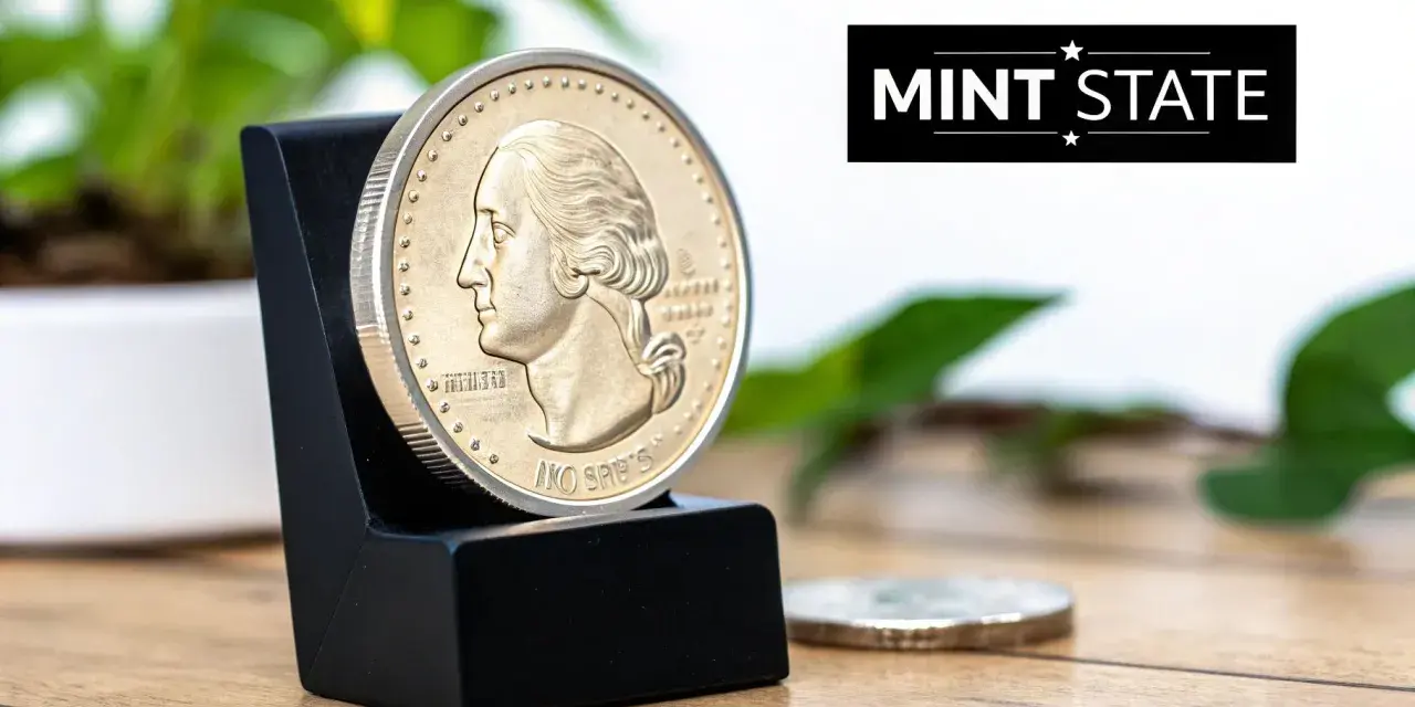 Une pièce de monnaie en or, de profil, est présentée sur un support noir.