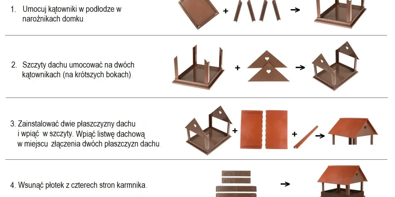 Instrukcja montażu karmnika dla ptaków. Dowiedz się, jak zrobić karmnik dla ptaków, poznaj wymiary i etapy składania.