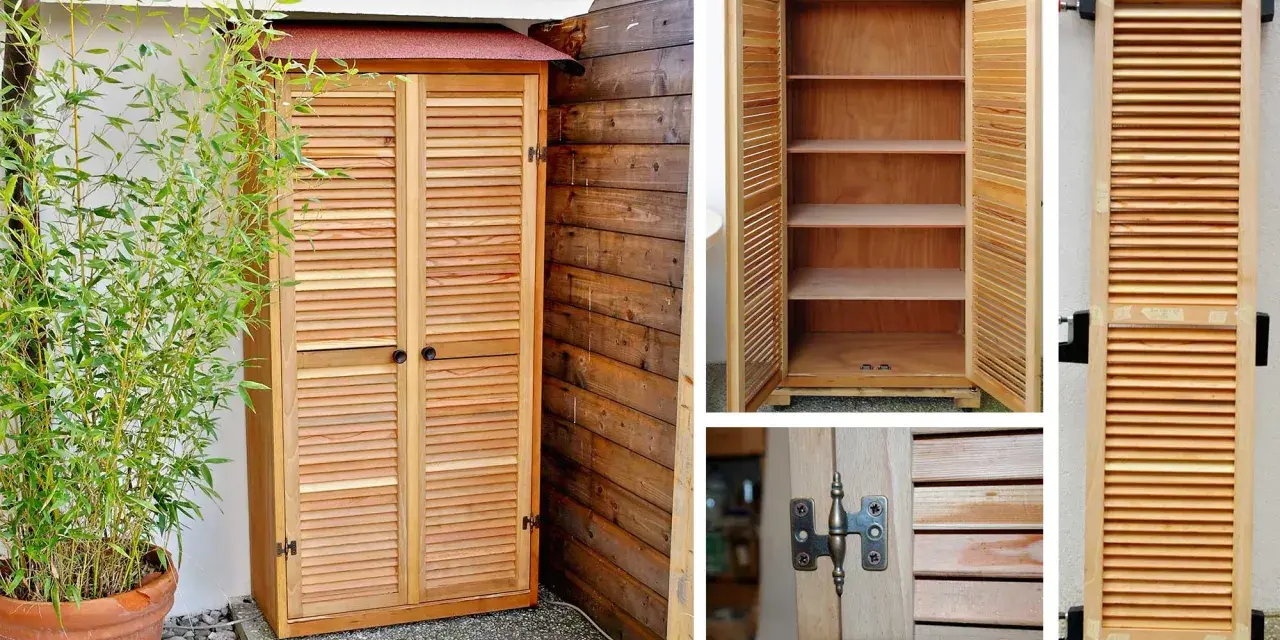 Armadio fai da te economico in legno con ante a persiana, perfetto per esterni.