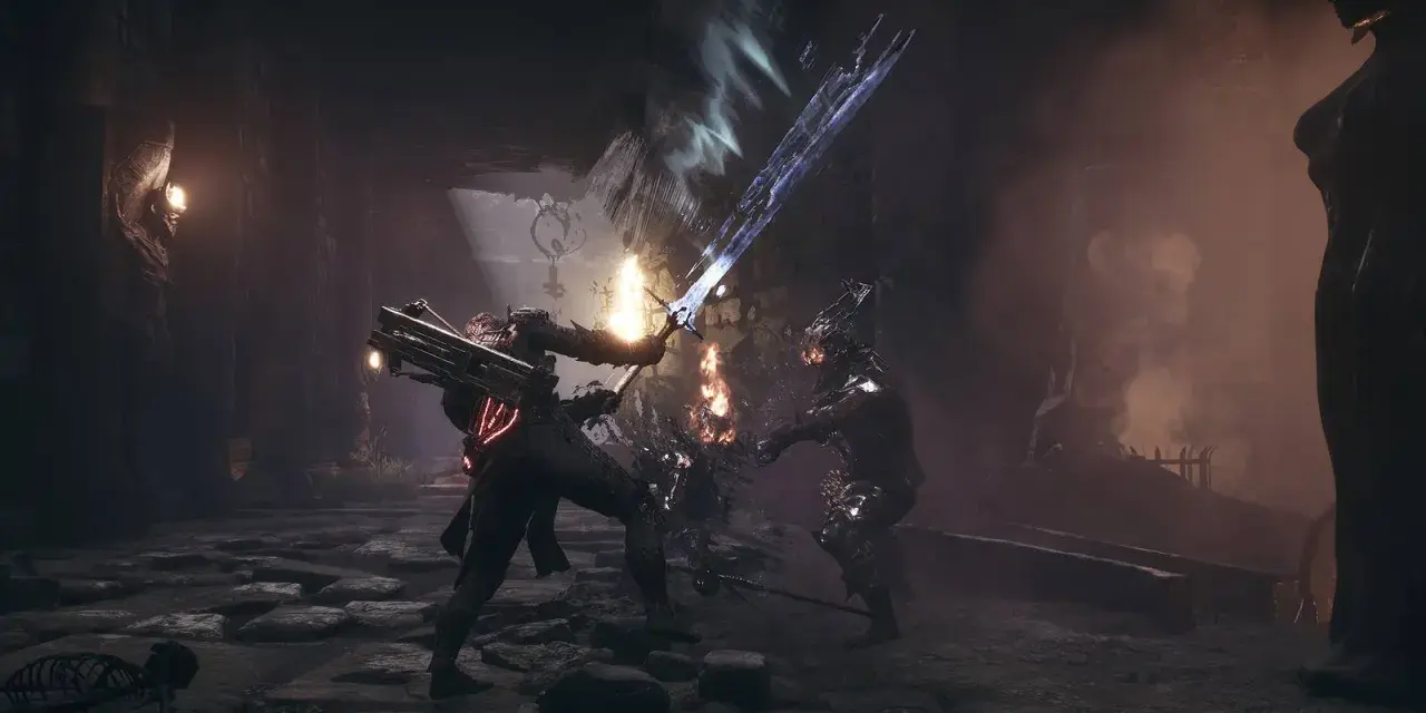 Un guerrero con una espada de hielo lucha contra un enemigo blindado. Un **guía mortal shell** para dominar este combate.