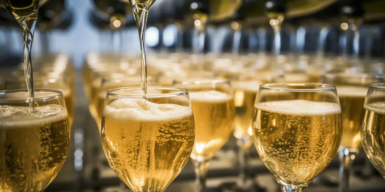 Bubbel hälls upp i glas. En flaska bubbel ger många glas, perfekt för festen!