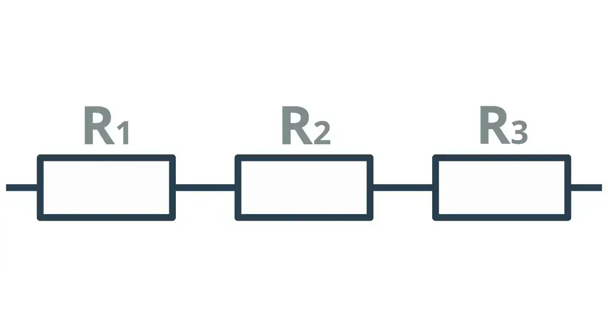 Schemat obwodu elektrycznego: trzy rezystory R1, R2, R3 połączone szeregowo.