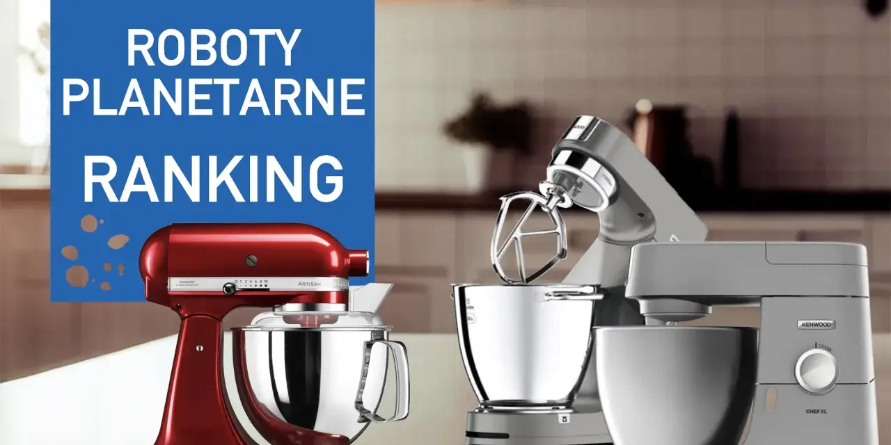 Ranking robotów planetarnych: czerwony KitchenAid Artisan i szare Kenwood Chef XL w kuchni.