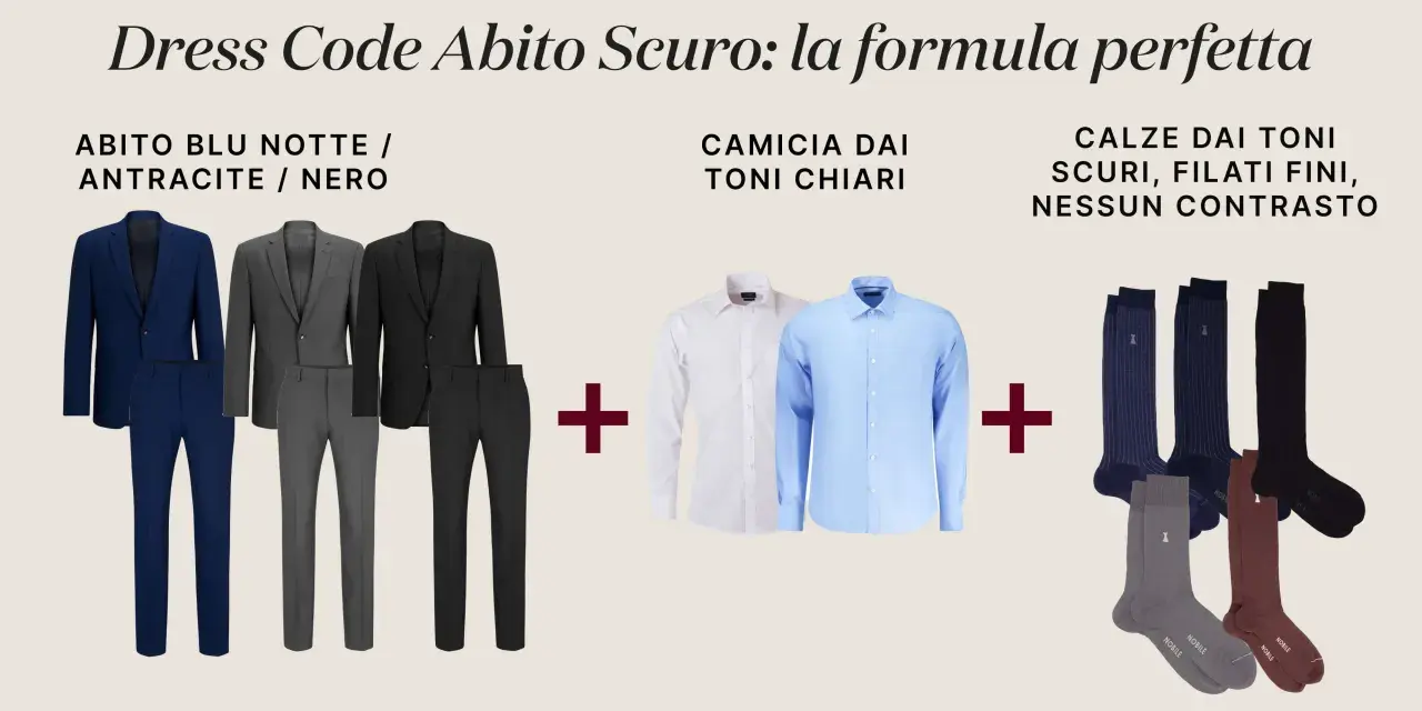 Abito scuro, camicie chiare e calze scure: la formula perfetta per distinguere il formale dall'informale.