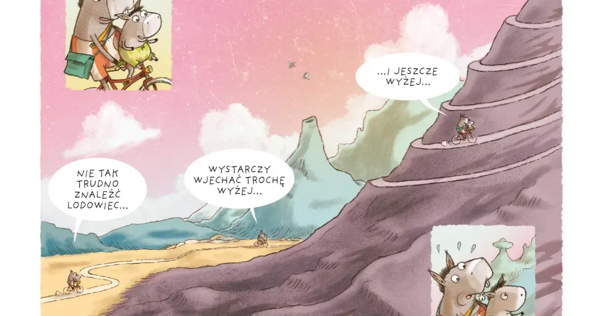 Dwa osiołki na rowerze wspólnie odkrywają świat. Komiksy pokazują, dlaczego warto czytać, bo nawet trudne wyzwania stają się łatwiejsze.