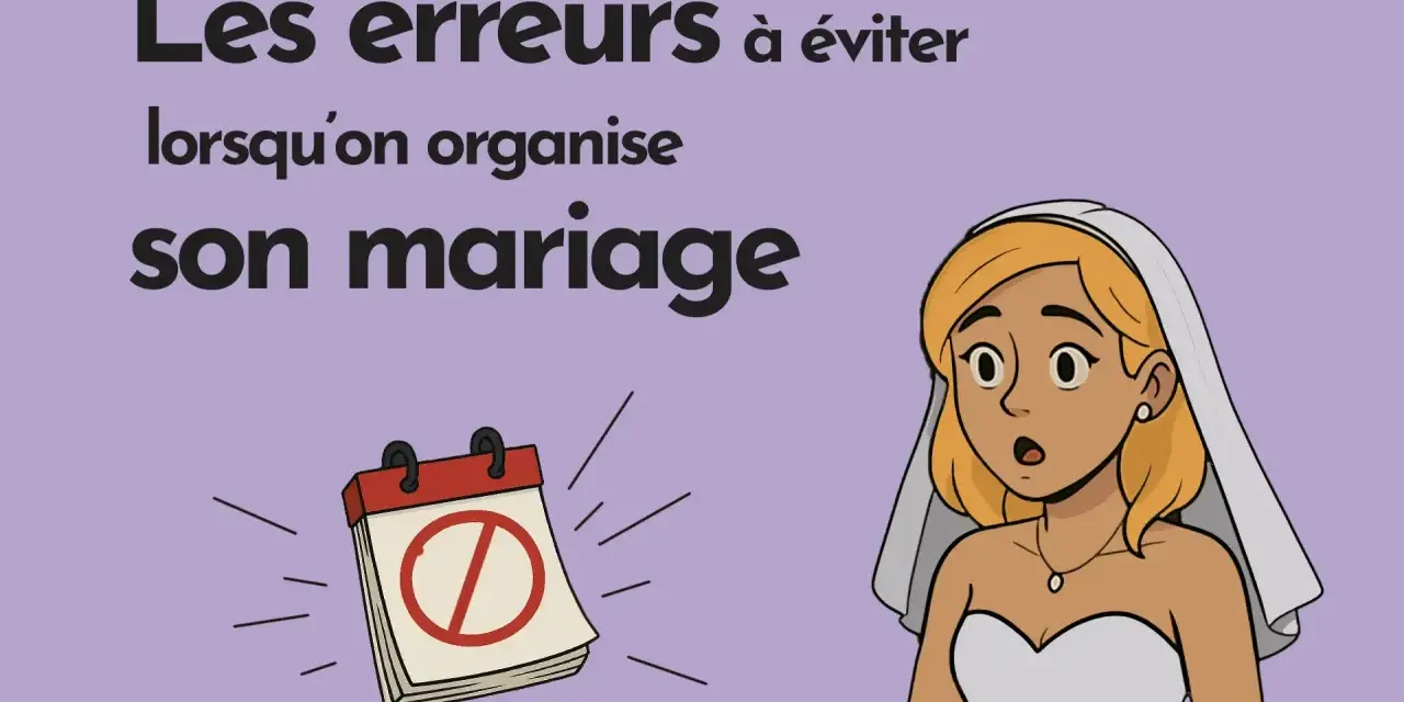 Une mariée surprise regarde un calendrier barré, symbolisant les erreurs à éviter pour organiser son mariage, y compris le dossier mariage mairie.