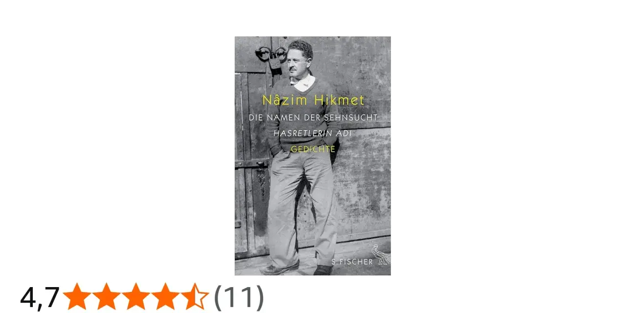 Schwarz-weiß Foto eines Mannes vor einer Tür, mit dem Titel "Nâzim Hikmet: Die Namen der Sehnsucht".